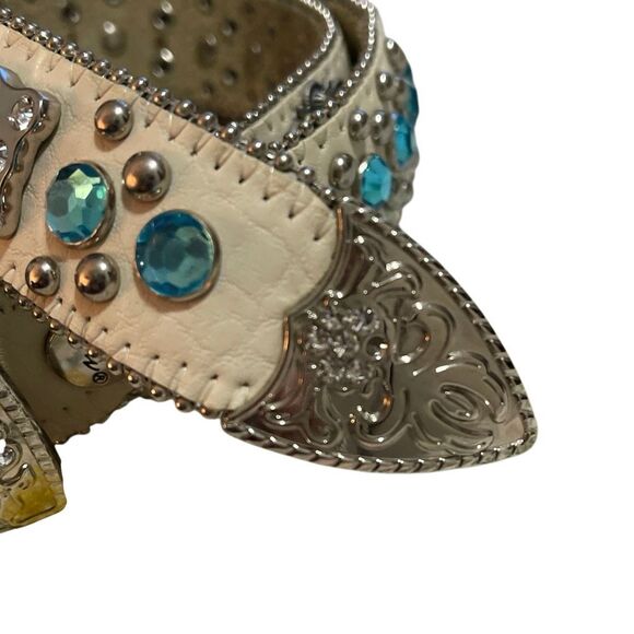 BHW Vintage Women’s White Leather Blue/Silver Rhinestone Studded Western/Cowgirl - Picture 8 of 12